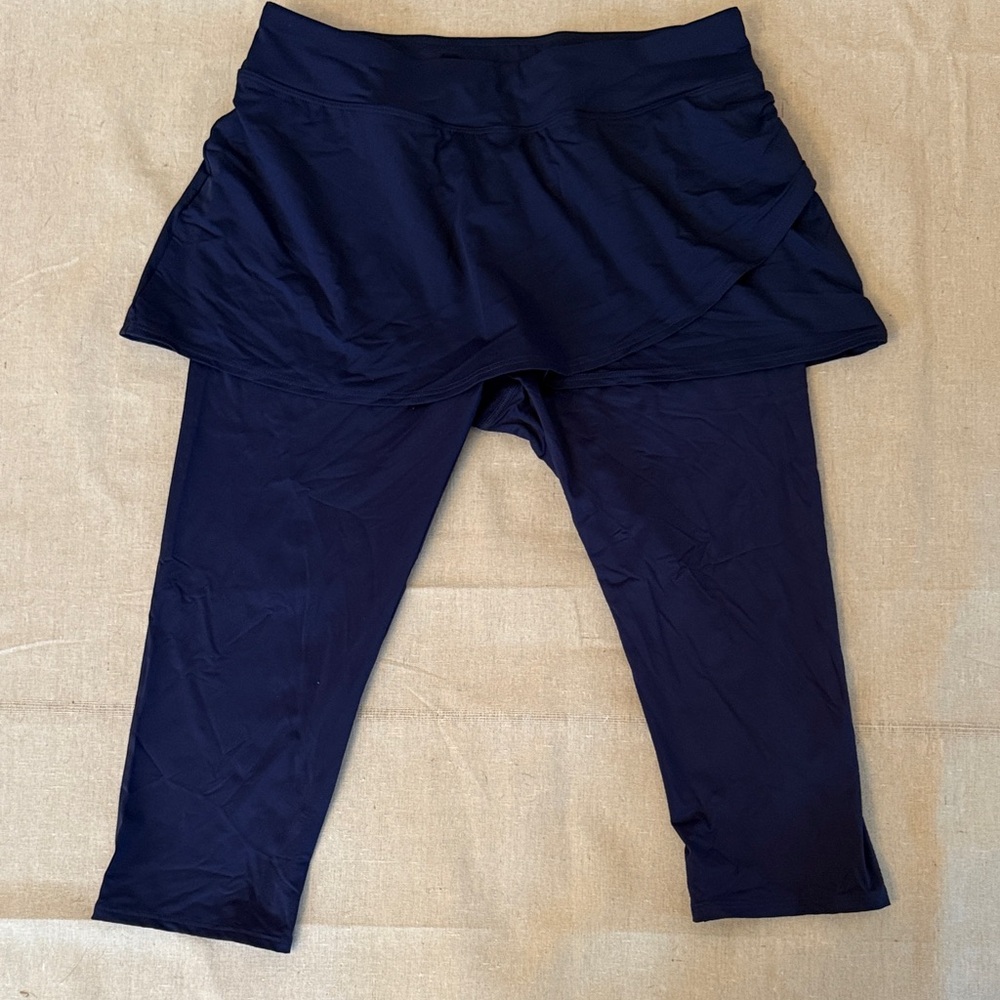 Lands' End Navy Modest Swim Capri with Skirt - Sz L- Sun Protection - Worn Once!
